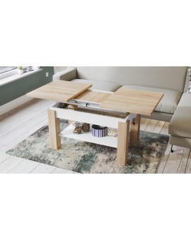 ASTORIA dub sonoma / bily, rozkládací, zvedací konferenční stůl, stolek