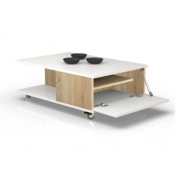 MAT-VIENNA bílý mat+dub sonoma, konferenční stolek na kolečkách